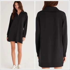 Z Supply Abigail Black Modal Fleece Half Zip Mini Dress Small